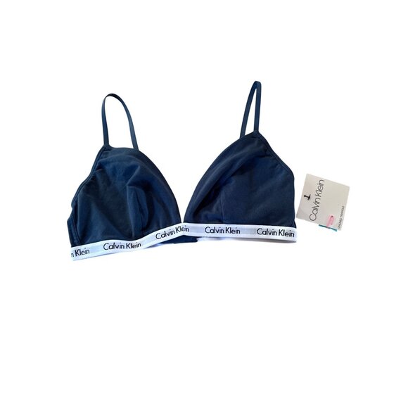 Calvin Klein Bra Womens Large Unlined Triangle Navy Blue - Picture 1 of 3